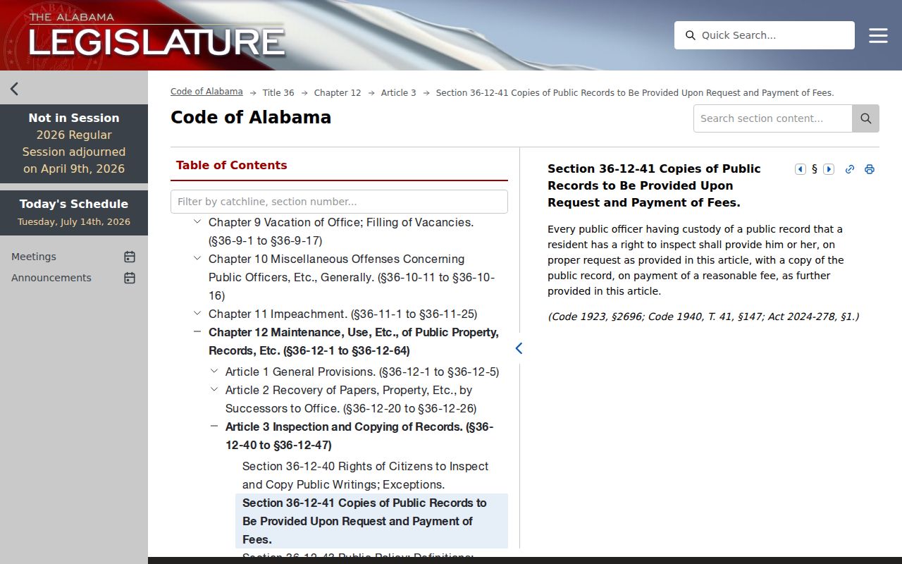 Bibb County court records Alabama public record copy duties statute