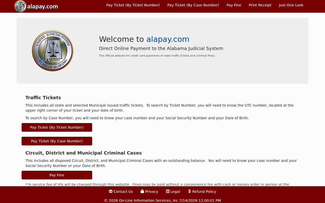 Bibb County traffic court records AlaPay payment portal